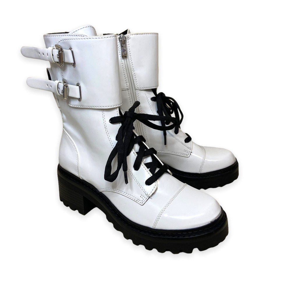 DKNY Bart White Combat Boots Bart faux glossed-leather NWOT